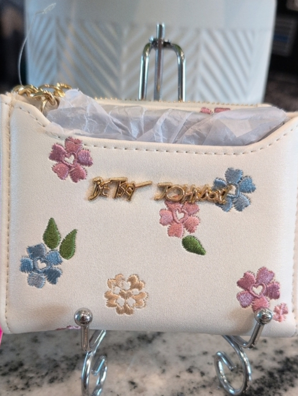 Betsey Johnson Cream Floral Embroidered Card Holder - NWT